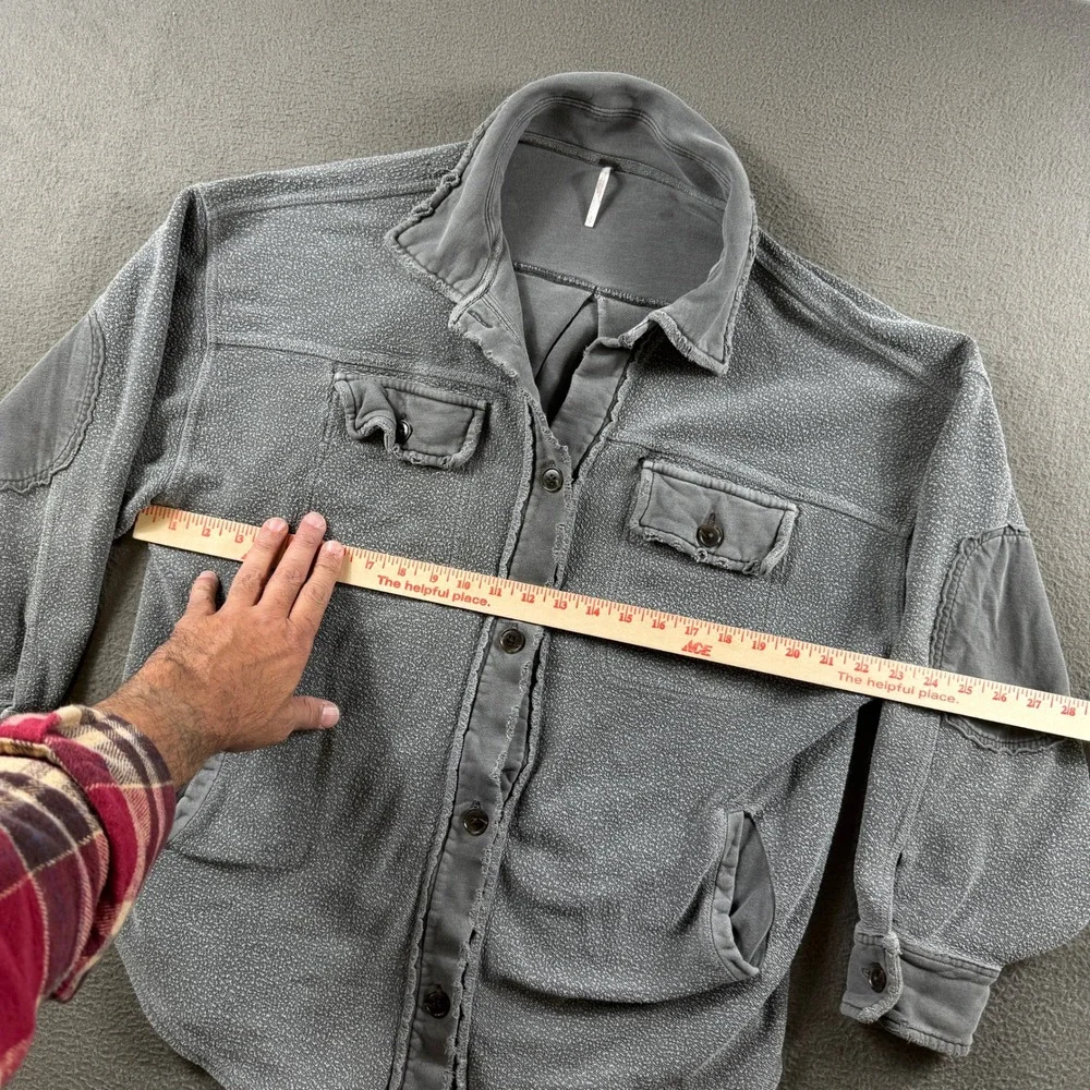 Free People Shirt Jacket Women S Grey Oversized Button Down Elbow Patch Shacket